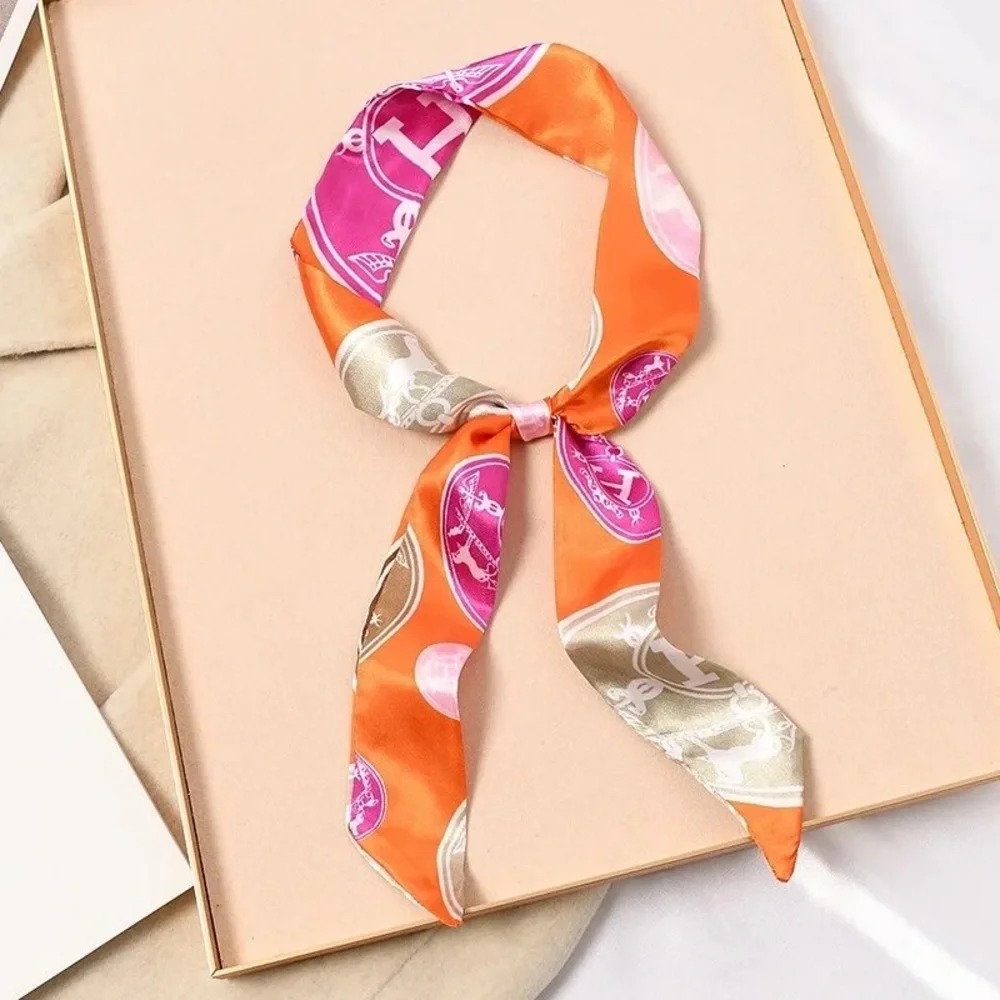 Small Silky Scarf Women’s Men’s Luxury Paris Print Handle Bag Neck Ribbon Famous